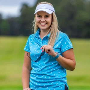 Golf lady with polo shirt laughing