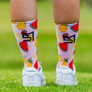 Fruity branded socks with white shoes
