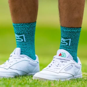 Green socks with white shoes