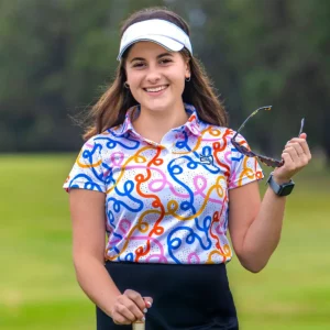 Golf lady holding sun glasses