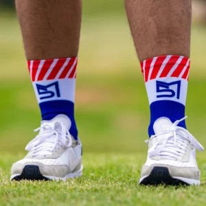 Red and blue coloured socks