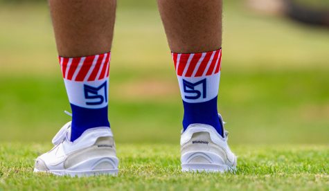 Blue and red socks